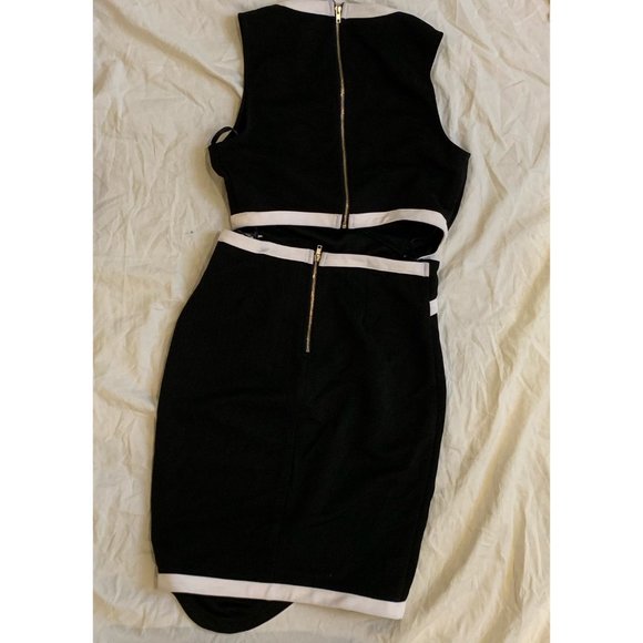 Black and White Professional Formal Dress with Cutout Waist - Picture 2 of 4